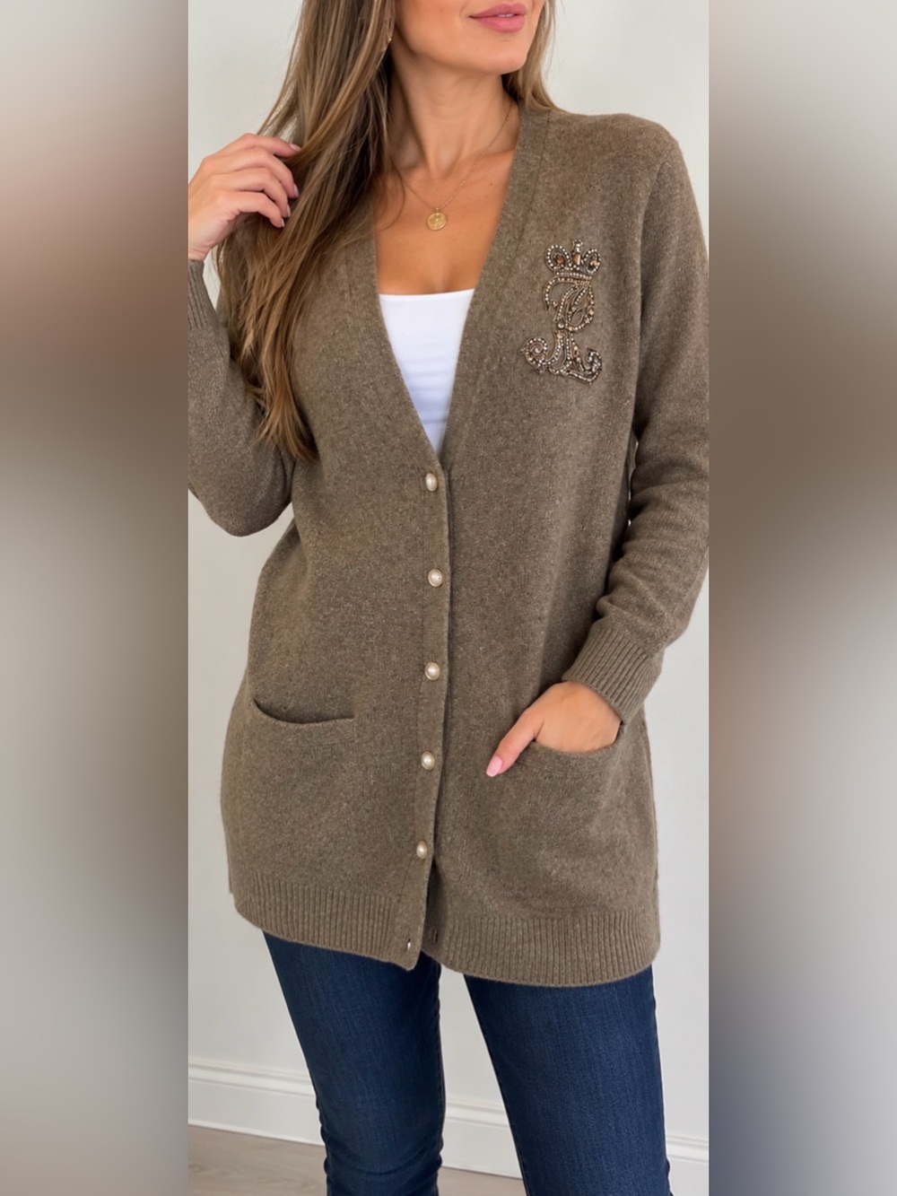Ralph Lauren Merino Wool Angora Boyfriend Cardigan RL Logo Size L